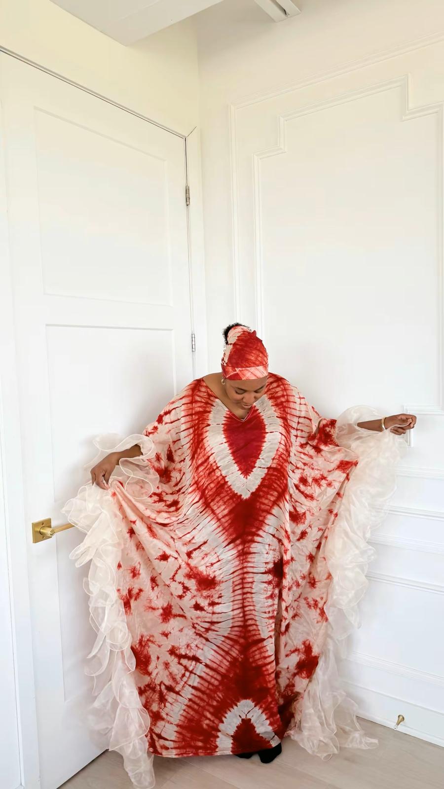 Boubou en soie avec froufrous